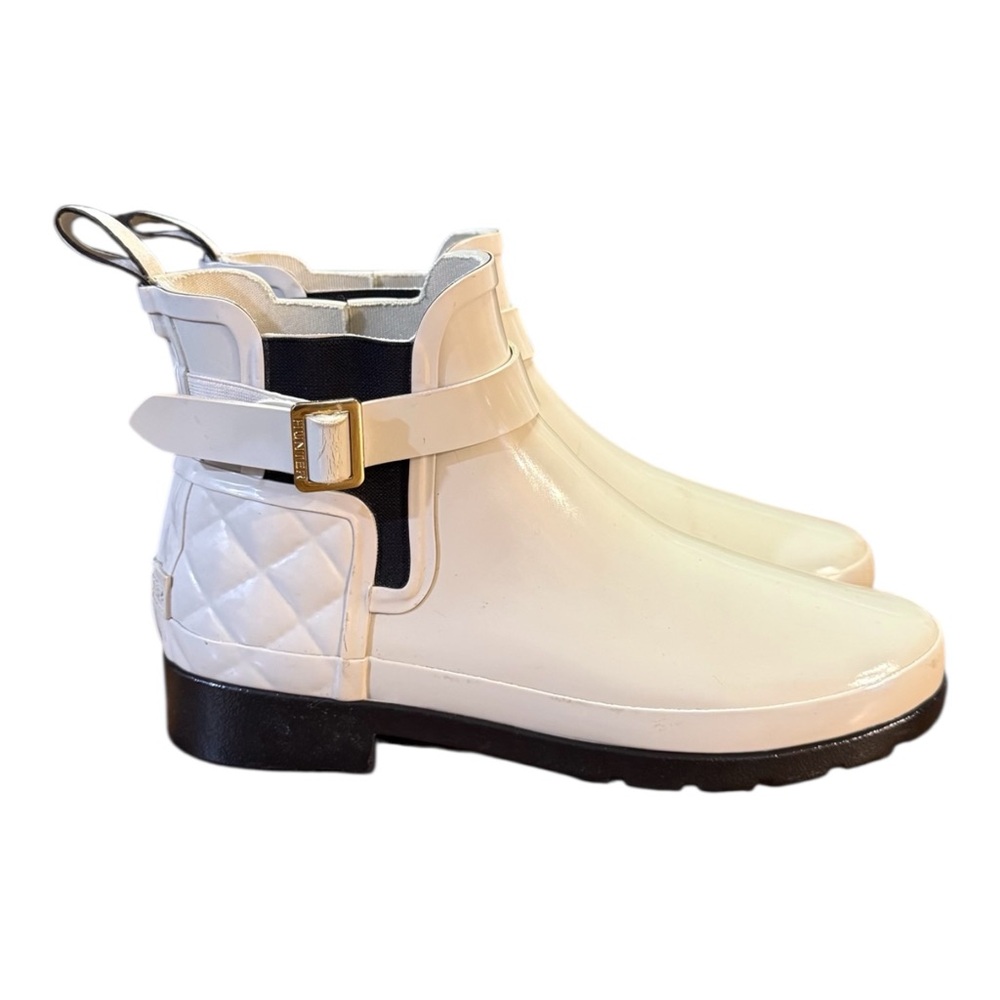 Hunter Refined Gloss Quilt Chelsea Boots Women’s Size 7 Off White/Beige